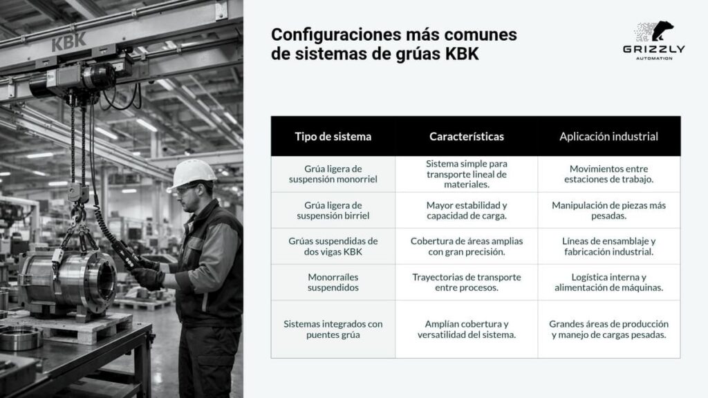 Configuraciones mas comunes de sistemas de gruas KBK